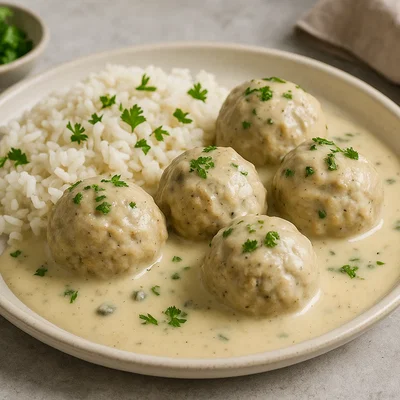 Pflanzliche Klopse mit Sahnesauce