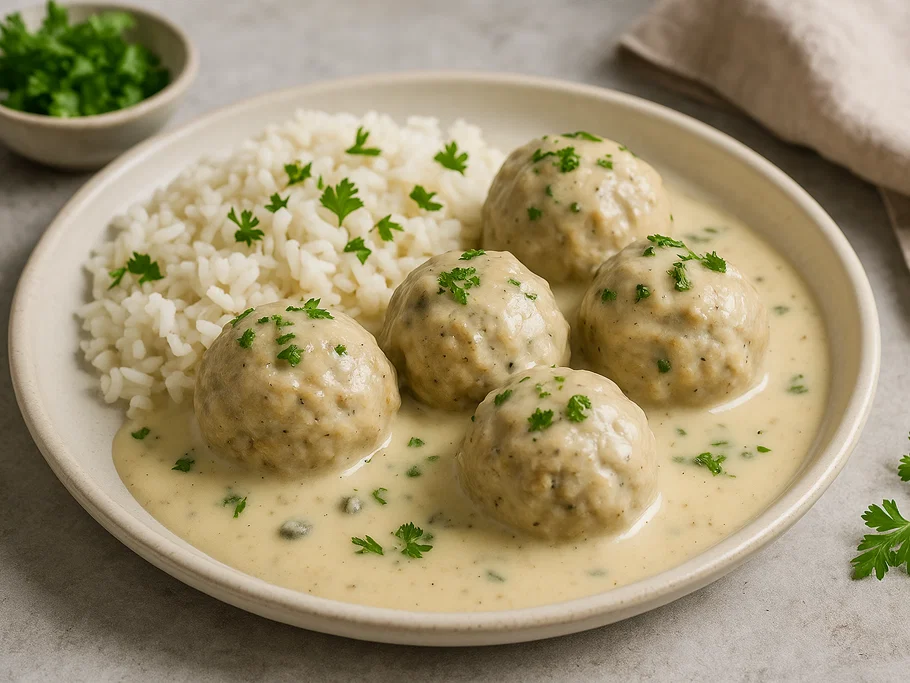 Pflanzliche Klopse mit Sahnesauce