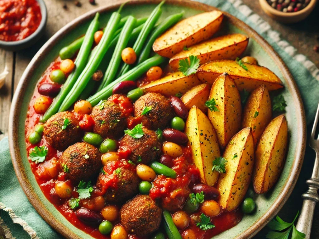 Ofenkartoffeln mit veganem Hack und buntem Gemüse