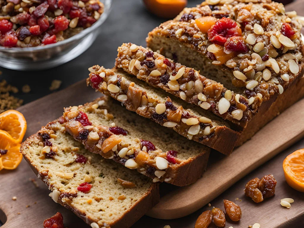 Obstbrot mit Linsenaufstrich und gerösteten Samen