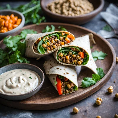 Herzhafte Roggen-Wraps mit Gemüse und Kichererbsen-Dip