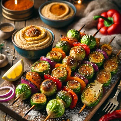 Gegrillte Spieße mit Rosenkohl und Tofu