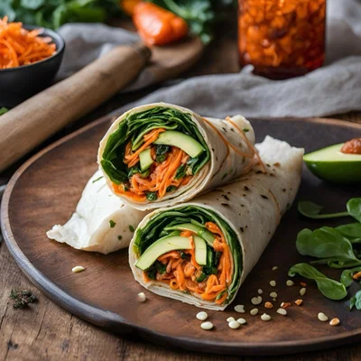 Karamellisierte Karotten-Wraps mit Avocado und Kimchi
