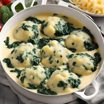 Knödel mit cremigem Spinat und Kräuterschmelzkäse