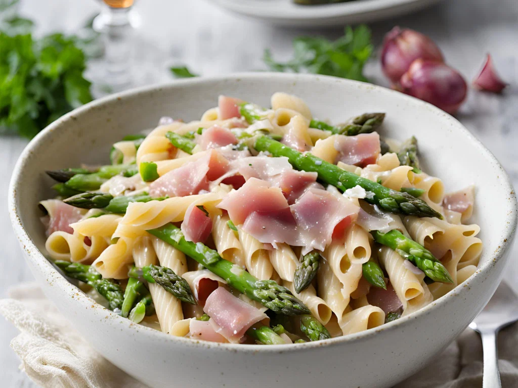 Pasta mit Spargel und Schinken