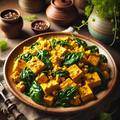 Tofu-Rührei mit Spinat