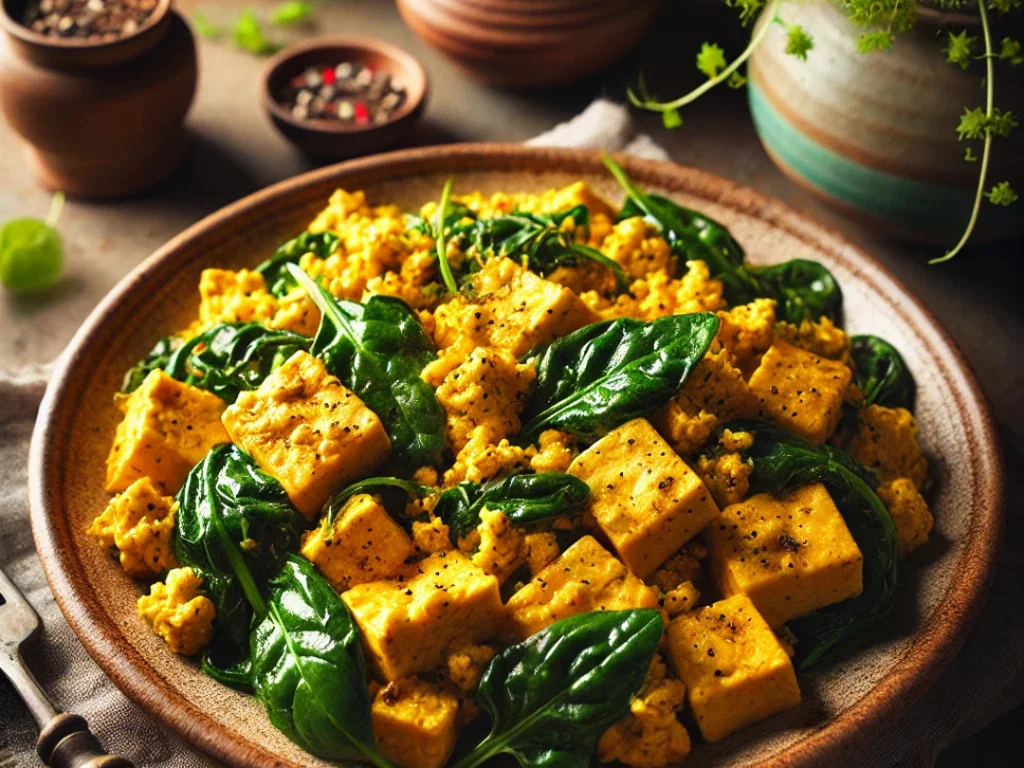 Tofu-Rührei mit Spinat