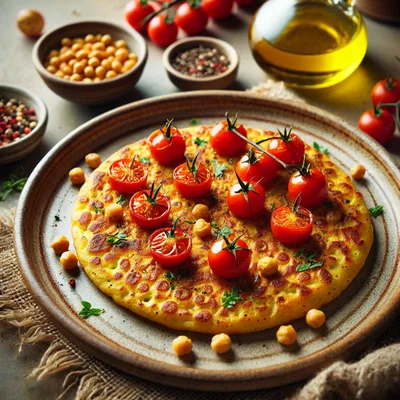 Kichererbsen-Pfannkuchen mit Tomaten