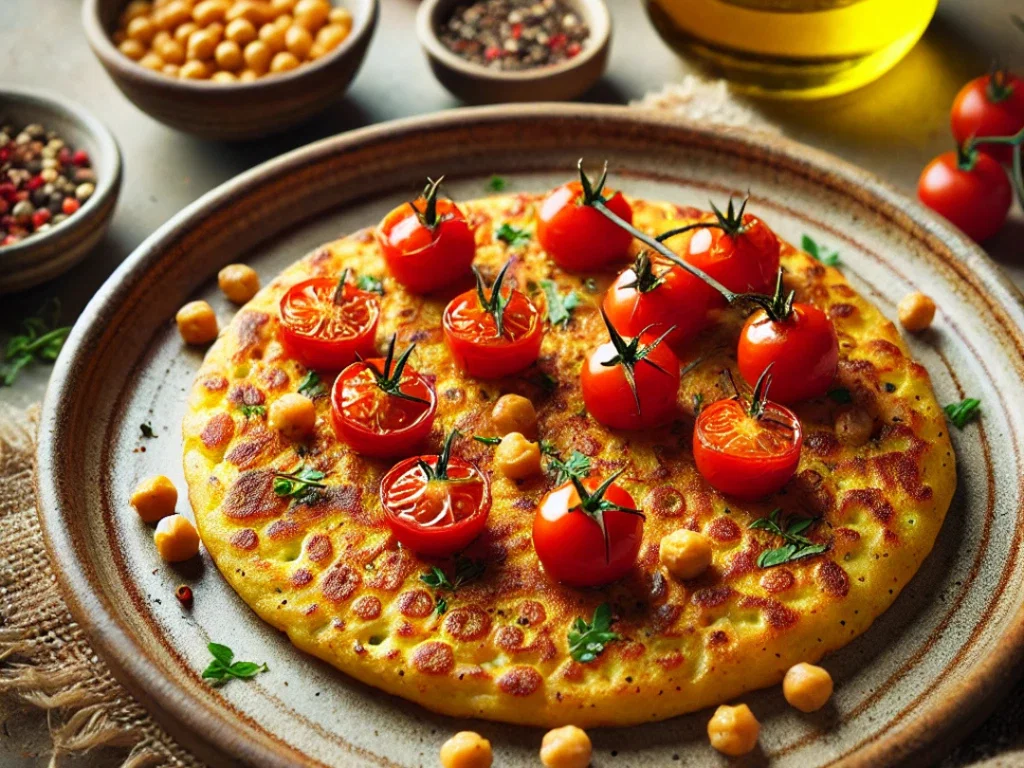 Kichererbsen-Pfannkuchen mit Tomaten