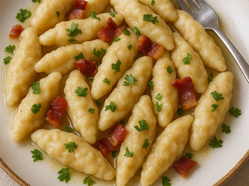 Luxemburger Kniddelen mit Speck und Zwiebeln