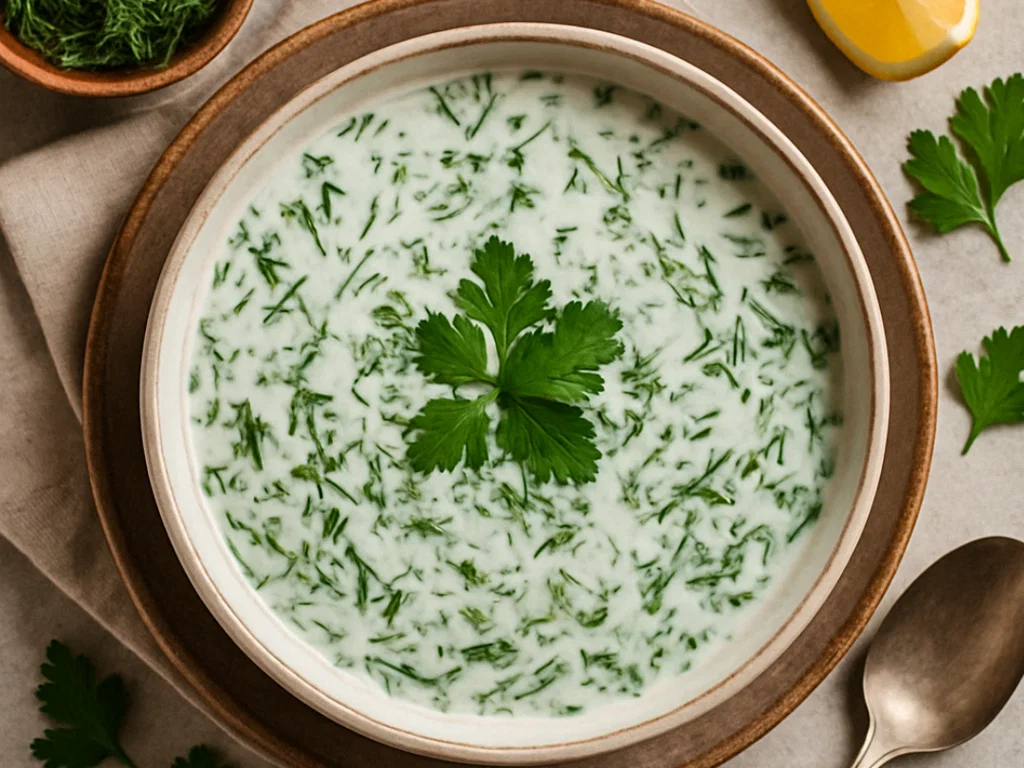Vegane Dovga – Kräuter-Joghurtsuppe aus Aserbaidschan