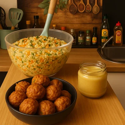 Crunchy Bulgur-Bowl mit Falafel-Style-Bällchen & Cashew-Dattel-Dressing