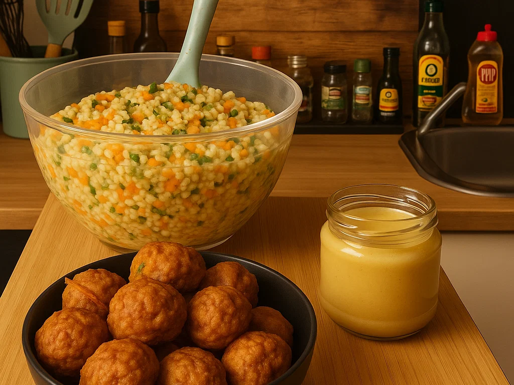 Crunchy Bulgur-Bowl mit Falafel-Style-Bällchen & Cashew-Dattel-Dressing