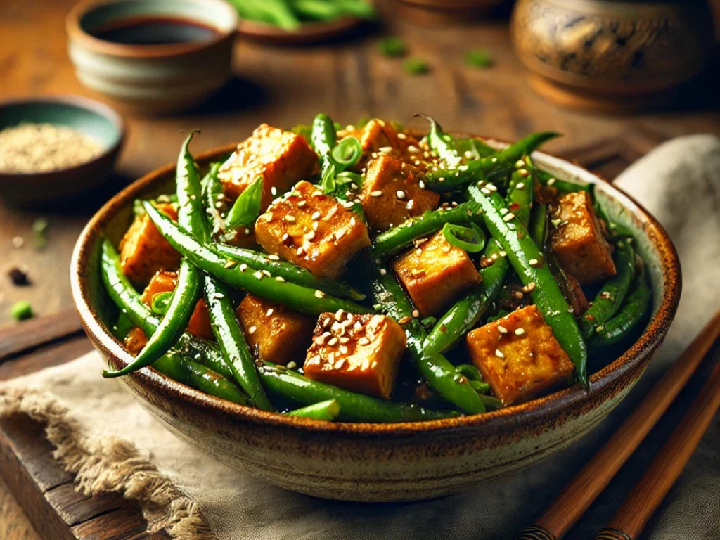 Grüne Bohnen mit Tofu & Sesam
