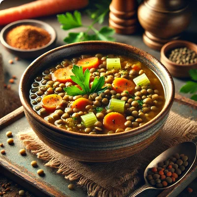Linsensuppe mit Karotten und Sellerie