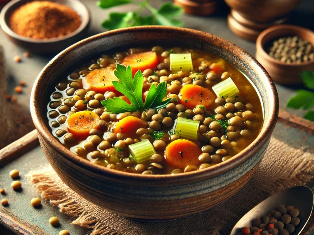 Linsensuppe mit Karotten und Sellerie