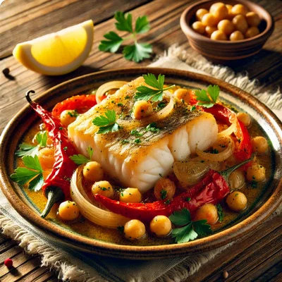 Kabeljau mit Kichererbsen und Paprika