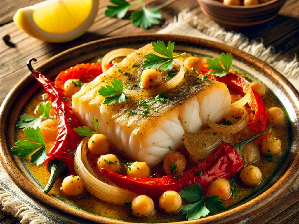 Kabeljau mit Kichererbsen und Paprika