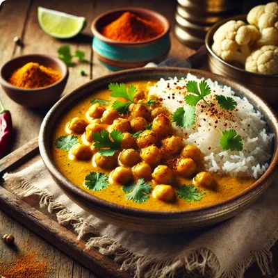 Kichererbsen-Curry mit Blumenkohlreis