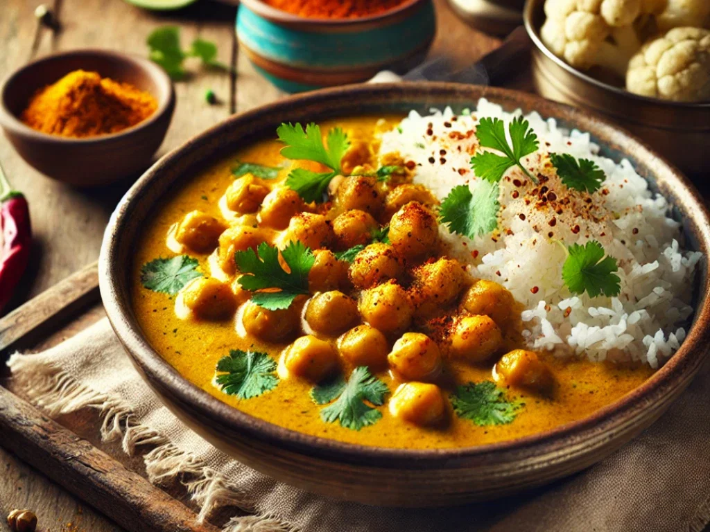 Kichererbsen-Curry mit Blumenkohlreis