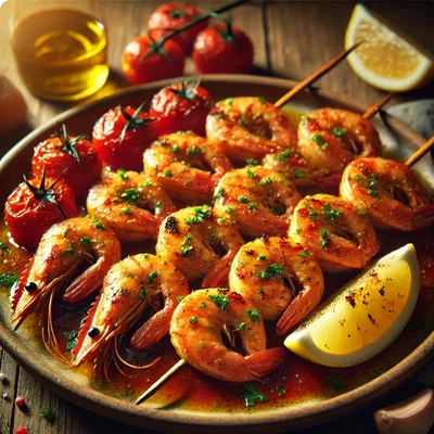 Garnelen-Spieße mit Cherrytomaten