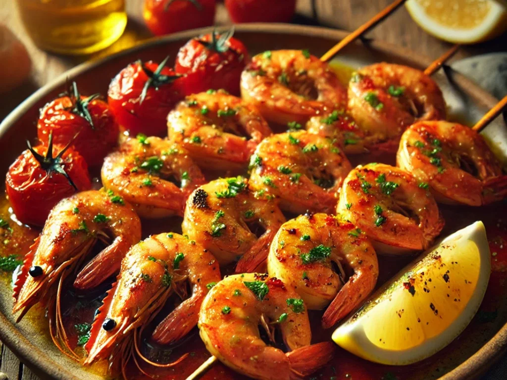 Garnelen-Spieße mit Cherrytomaten