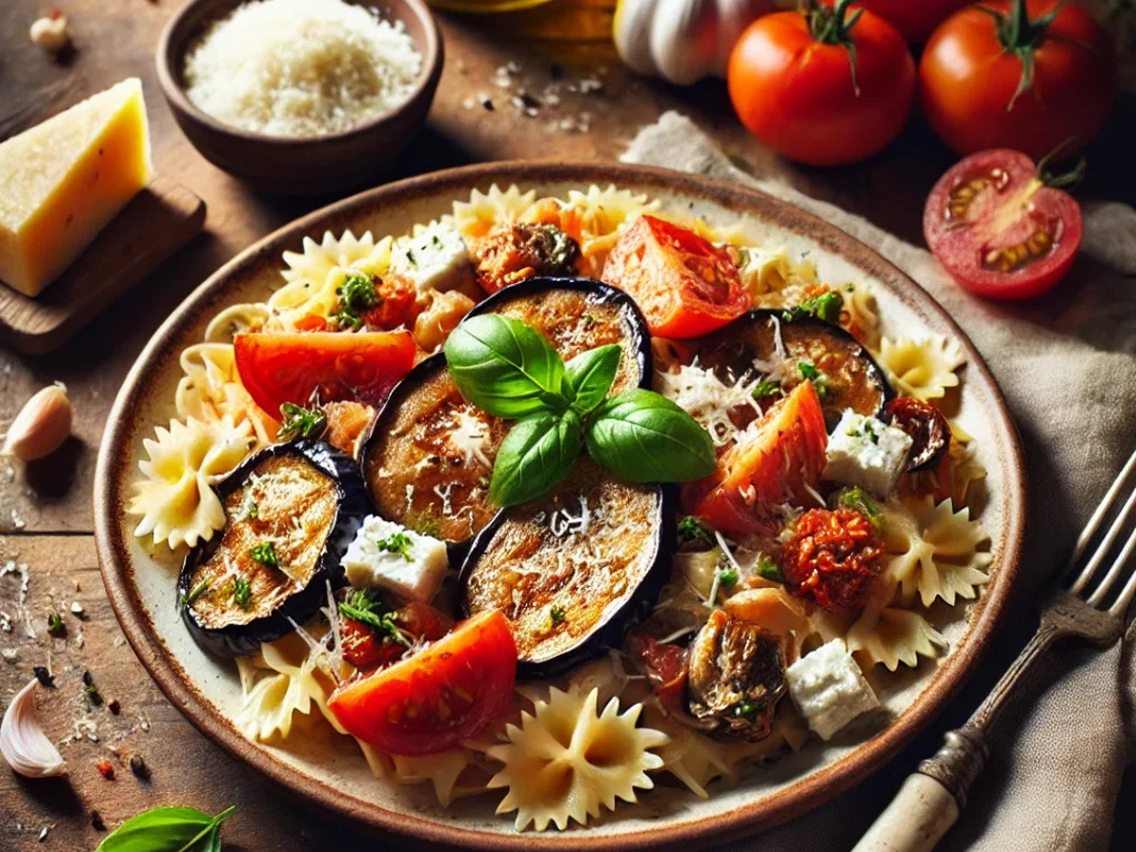 Vollkornnudeln mit Auberginen und Ricotta