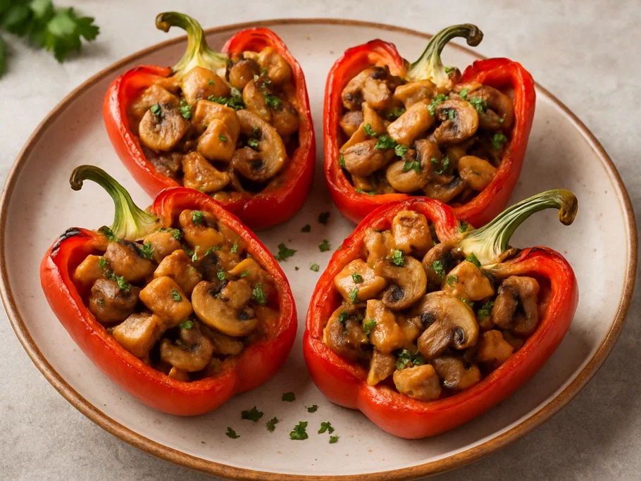 Gefüllte Paprika mit Hähnchen und Pilzen