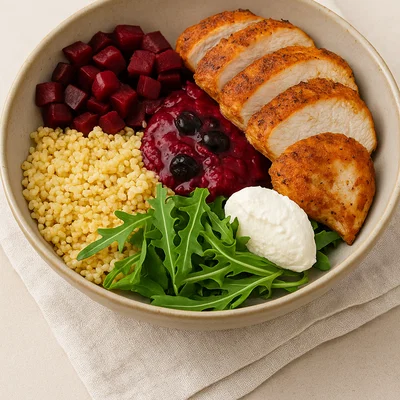 Sommer Bowl mit Hirse, Rote Bete und Ziegenfrischkäse