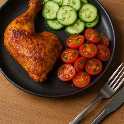 Hähnchenkick aus dem Airfryer mit Gurken- & Tomatensalat