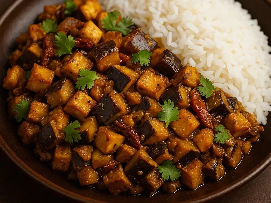Veganes Shutki Bhuna mit Aubergine