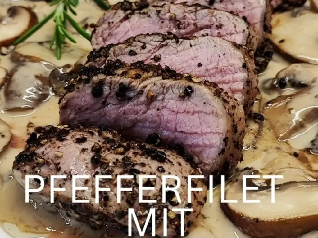 Pfeffersteak mit Metaxa-Sahnesauce und Champignons