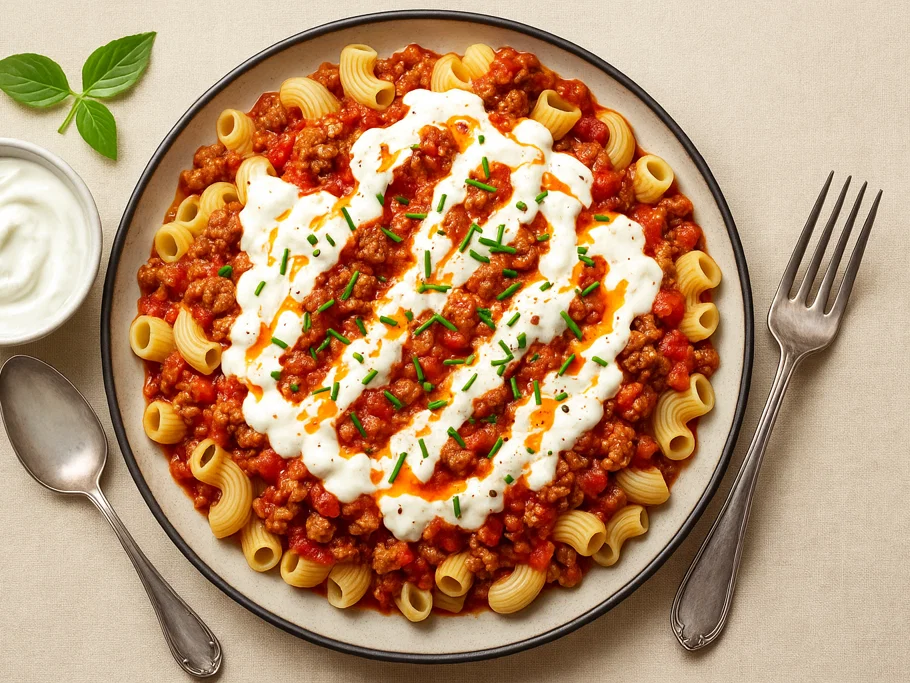 Yalanci Manti: Türkische Muschelnudeln mit Tomaten-Butter-Sauce und Hackfleisch