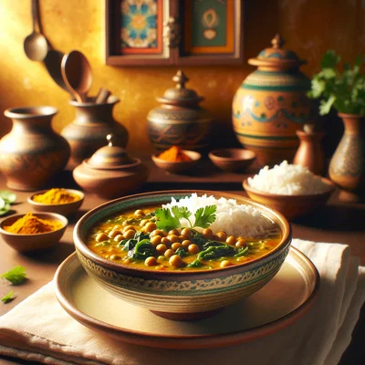 Sambar mit Linsen und Spinat