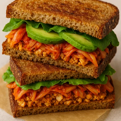 Smashed Tofu Sandwich mit Kimchi