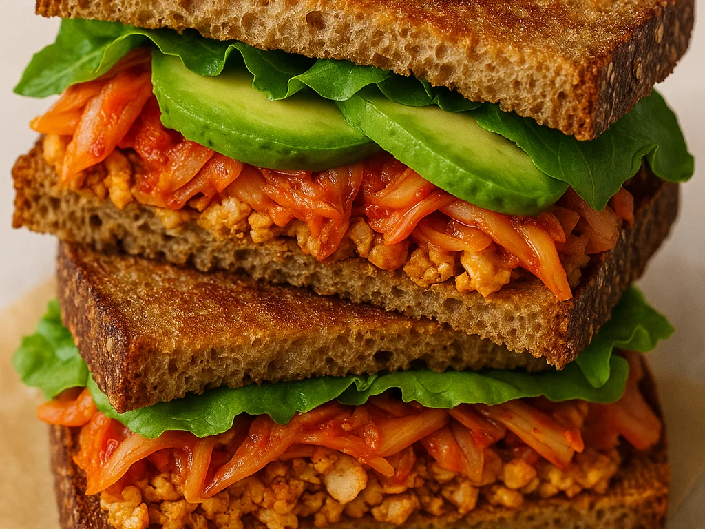 Smashed Tofu Sandwich mit Kimchi