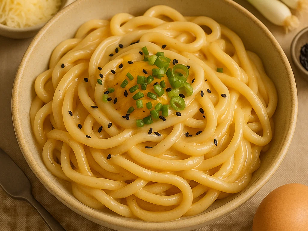 Miso Carbonara mit Udon-Nudeln