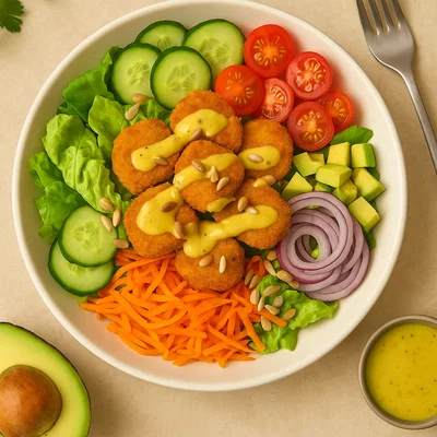 Knuspriger Nuggets-Salat mit Honig-Senf-Dressing