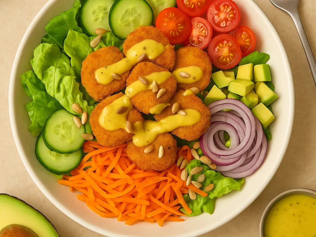Knuspriger Nuggets-Salat mit Honig-Senf-Dressing