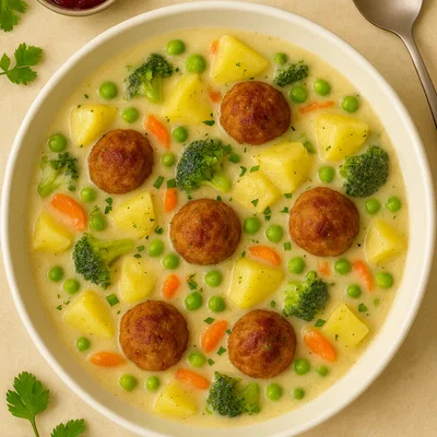 Cremiger Kartoffel-Köttbullar-Eintopf