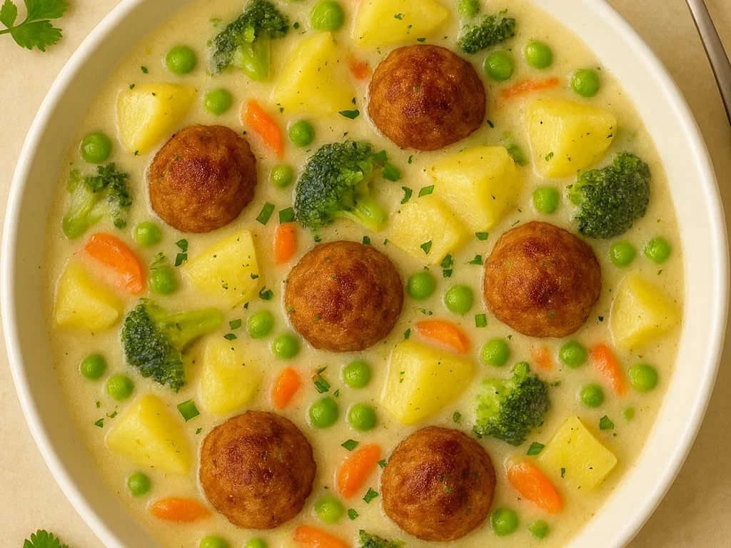 Cremiger Kartoffel-Köttbullar-Eintopf