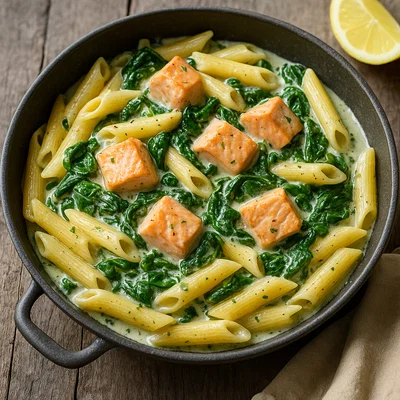 Pasta mit Lachs & Spinat in cremiger Soße
