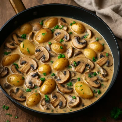 Cremige Pilzpfanne mit Kartoffeln (vegan)