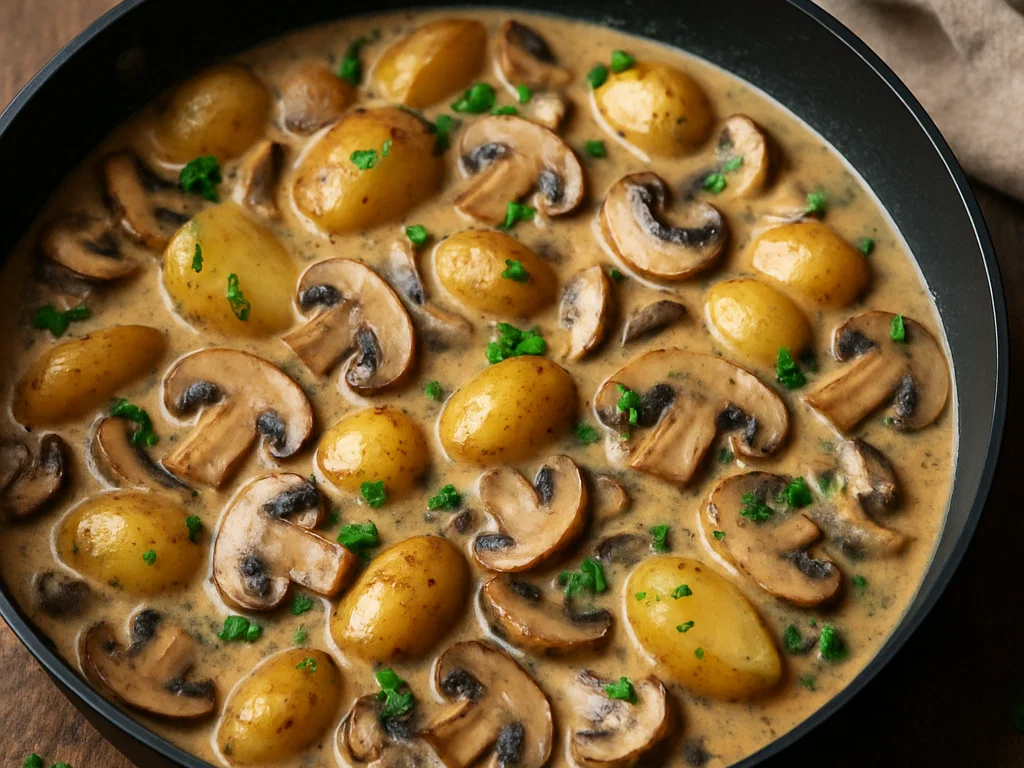 Cremige Pilzpfanne mit Kartoffeln (vegan)