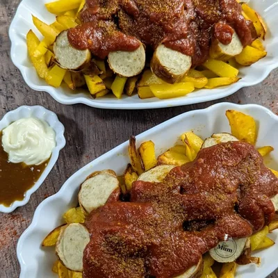 Currywurst mit selbstgemachten Pommes