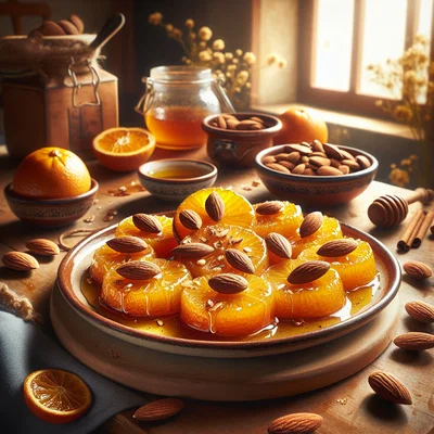 Gebackene Orangen mit Honig und Mandeln