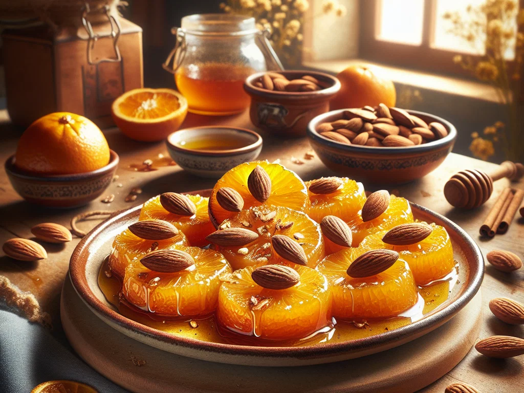 Gebackene Orangen mit Honig und Mandeln