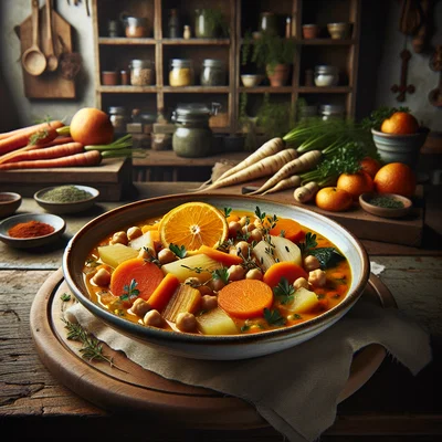 Orangen-Wintergemüse-Eintopf mit Kichererbsen
