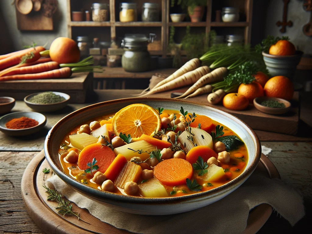 Orangen-Wintergemüse-Eintopf mit Kichererbsen