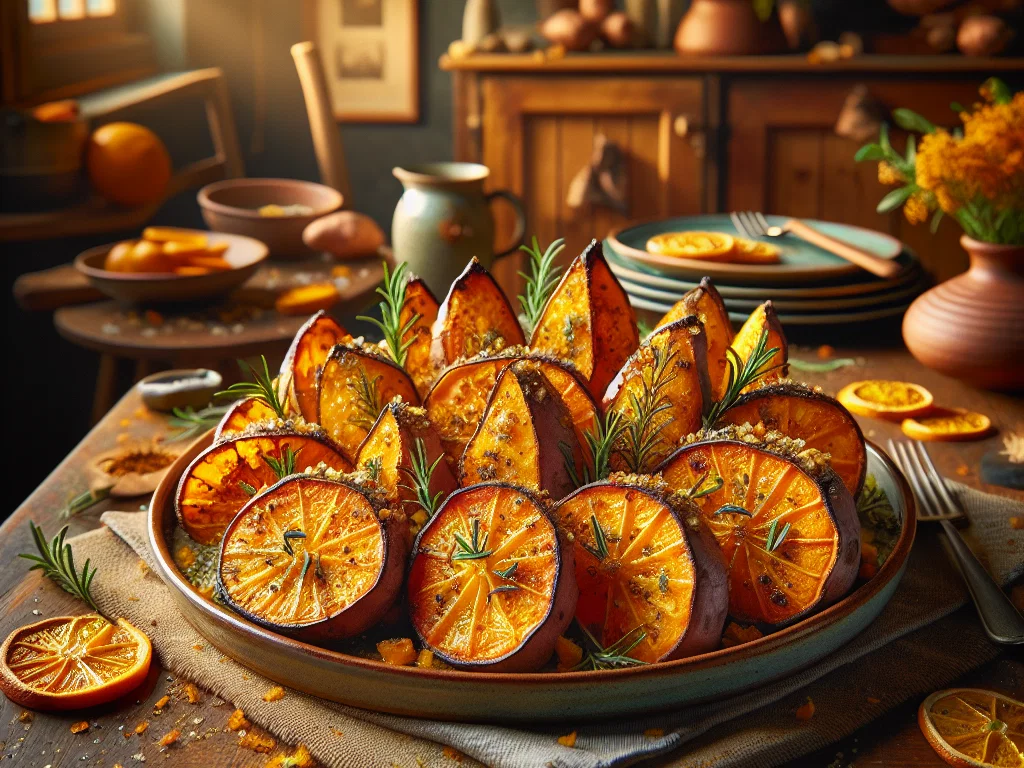 Gebackene Süßkartoffeln mit Orangen-Rosmarin-Kruste